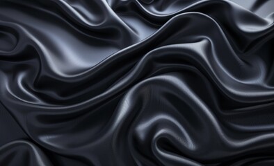 Fototapeta premium Black Satin Fabric with Wavy Folds Background.