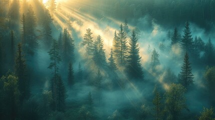 Tranquil Dawn: Forest Morning Mist