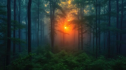 Naklejka premium Morning Light in Enchanted Woods