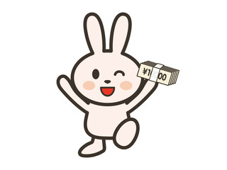 大金を手にして喜ぶうさぎさんのイラスト