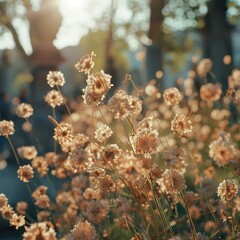 Memorial Day Cemetery Scene with Colorful Flowers and Visitors

