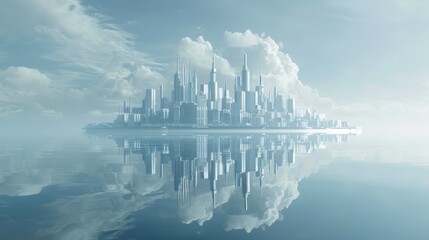 Fototapeta premium Minimalist City of Tomorrow on a Reflective Horizon