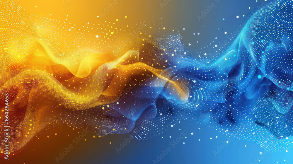 Wall mural Blue and orange flowing particles background.