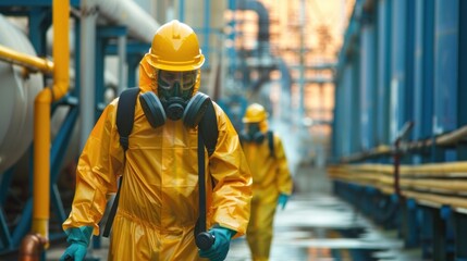 Pest control experts in hazardous materials contractor work areas