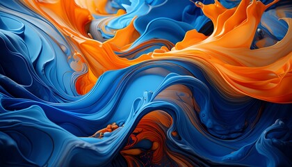 Firefly Spectacular image of blue and orange liquid ink churning together, with a realistic texture