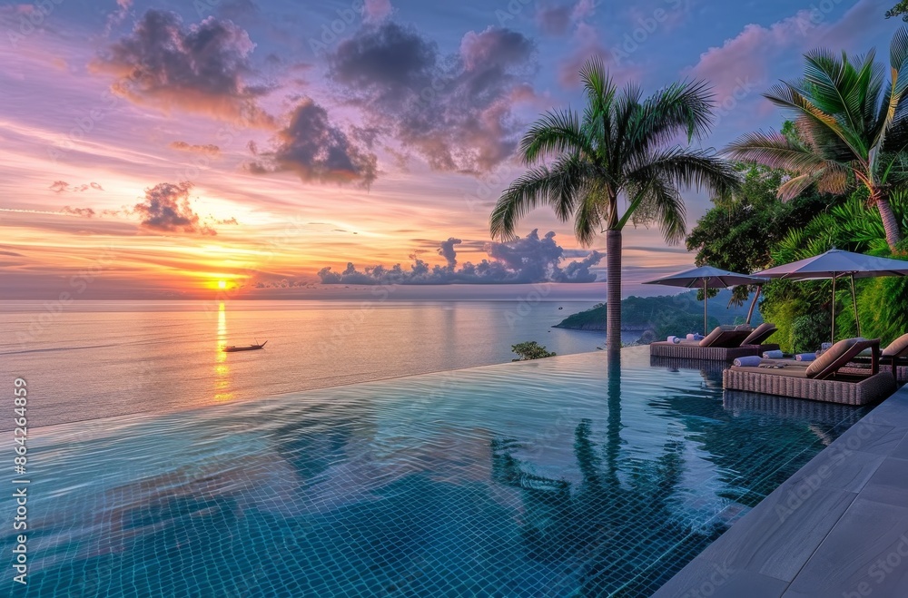 Canvas Prints Sunset View From Luxury Infinity Pool