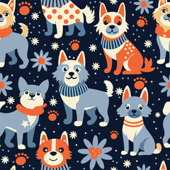 cute dogs on a blue background