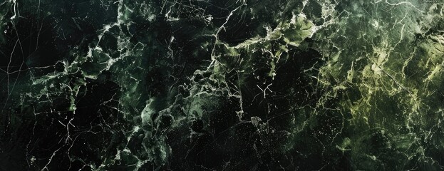 A grunge dark background featuring an abstract black and green marble texture with copy space image