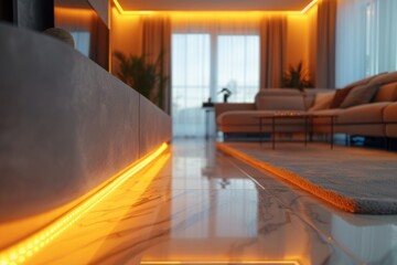 Sleek and Stylish Modern Living Room with LED Strip Lights

