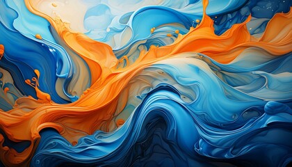 Obraz premium Firefly Spectacular image of blue and orange liquid ink churning together, with a realistic texture