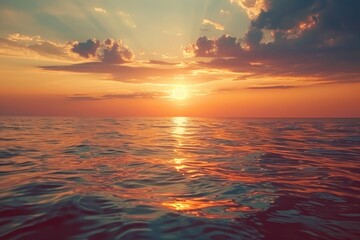 Obraz premium Sunset over surface of the beautiful Superior Lake. Creative banner. Copyspace image