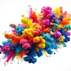 Fototapeta premium Colorful cloud of ink swirling in water, on white background, abstract color design for advertising in poster, brochure and web banner, graphic illustration image generative ai