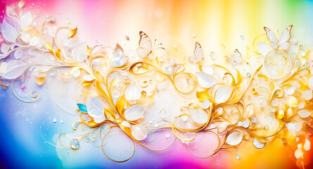 Abstract Floral Background with Butterflies