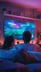 Cozy Evening Watching Soccer Game on TV in Intimate Living Room Setting