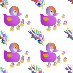 Purple duck background with flowers