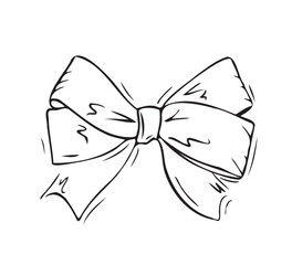 Volumetric bow isolated on a white background. Vector graphics, line art. An image with an elegant decoration for a gift, for a holiday.