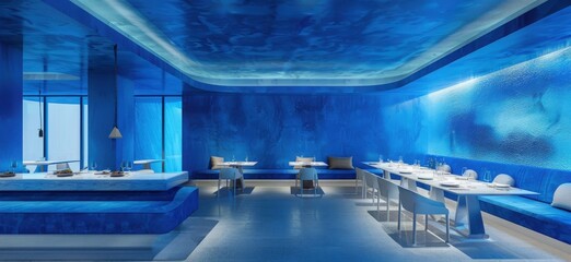Visionary fusion of brain-boosting cuisine and futuristic design on a serene blue backdrop, ushering in a new era of cognitive wellness and gastronomic delight