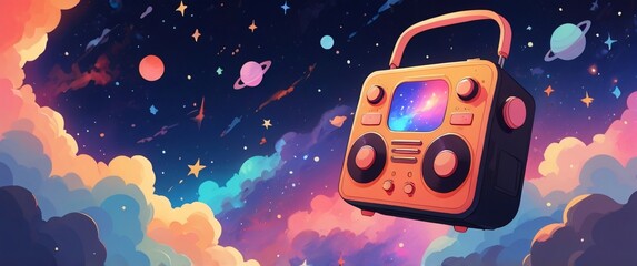 illustration radio with starry background