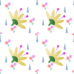 Seamless pattern of yellow flower on white background, Bright tropical flowers. Botanical painting, illustrations yellow flower branch