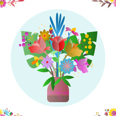 seamless Bouquet of colorful flowers (tulips, gerberas, hyacinth flowers, and lily of the valley flowers) isolated on a white background.