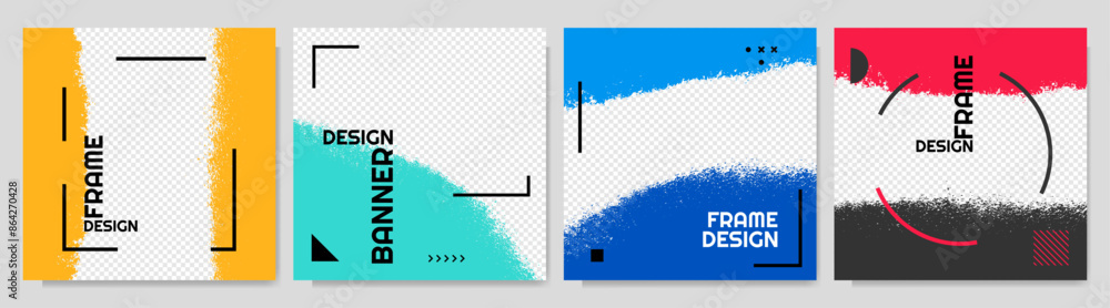 Poster vector illustration. graffiti abstract color overlay set with linear frame. design for social media 