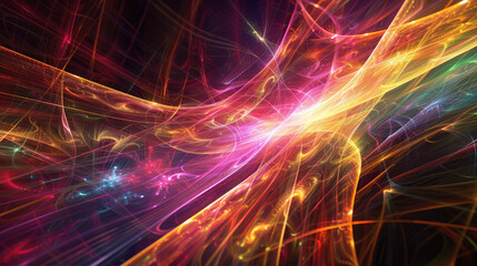 Obraz premium Vibrant, swirling streaks of colorful light weave together, creating a dynamic, energetic display with a mix of pink, yellow, blue, and purple hues.