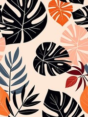 Abstract Geometric Monstera Leaves generative AI illustration	