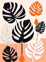 Abstract Geometric Monstera Leaves generative AI illustration	