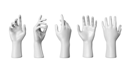 Set of white stone statue hand renders isolated on white, 3d render