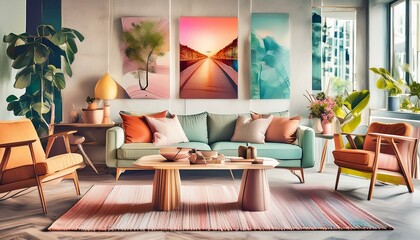 Modern Minimalist Living Room: Sleek Lines, Neutral Palette, Multifunctional Furniture, and Mixed Textures.
