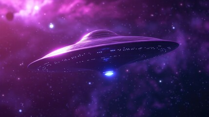 Mysterious UFO Floating in Enigmatic Purple Void