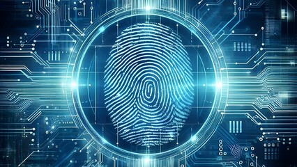 Obraz premium Modern technological fingerprint scanning on electrical circuit board and enhancing the security system