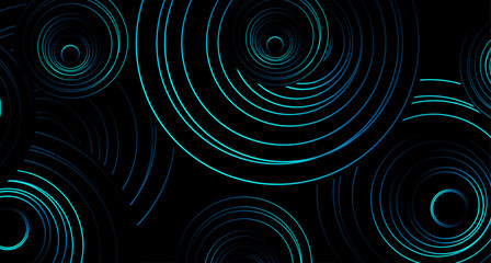 Blue linear circles abstract geometric tech dark background. Vector minimal design