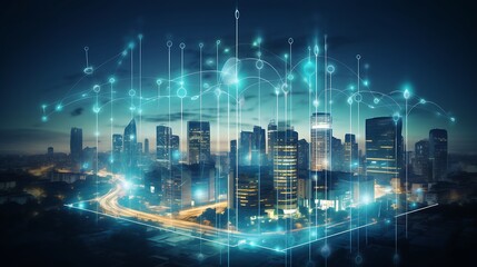 High-speed 5G wireless network tower with city skyline in the background, symbolizing fast and reliable internet connectivity