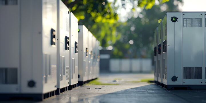 Battery packs for sustainable home energy storage and backup power solutions. Concept Sustainable Energy, Battery Storage, Backup Power, Home Solutions, Renewable Energy