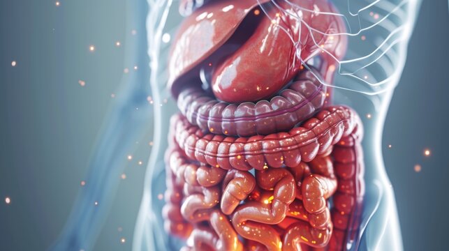 3d Human digestive system, showing all the major organs
