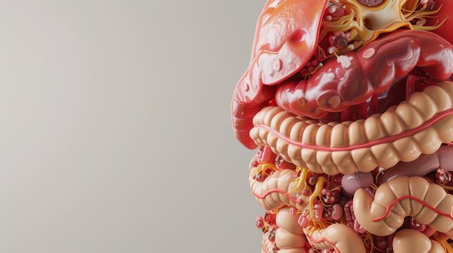 3d Human digestive system, showing all the major organs