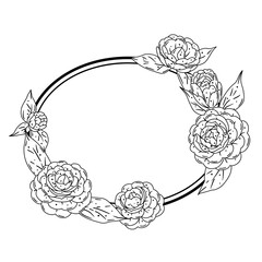 Frame with camellia flowers. Beautiful decorative plants.