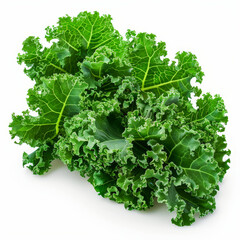 Obraz premium A bunch of leafy green kale with ruffled edges, isolated on white background