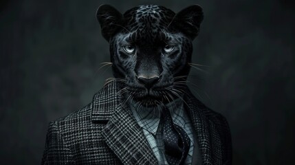 Fototapeta premium Black Panther in a Suit A Portrait of Feline Elegance