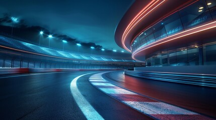 Nighttime Race Track Under Neon Lights