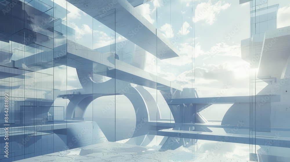 Aufkleber abstract architectural forms modern glass structures geometric shapes futuristic design 3d rendering