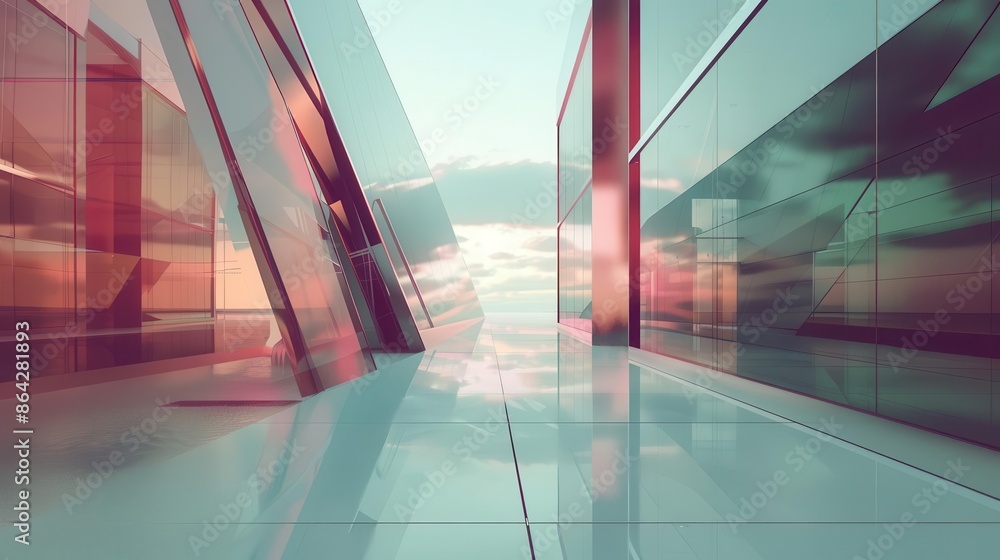Aufkleber abstract architectural forms modern glass structures geometric shapes futuristic design 3d rendering