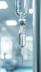 Detailed view of medical iv drip in hospital setting   realistic background image