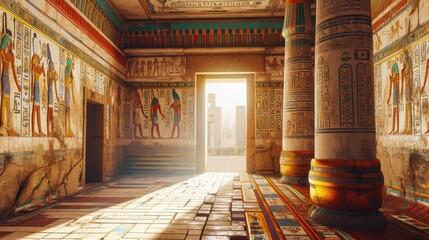 Obraz premium Archaeological Discovery: Egyptian Wall with Intricate Hieroglyphs
