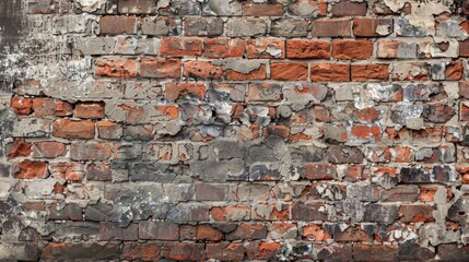 Naklejka premium Weathered Brick Wall with Chipped Surfaces - Textured Background for Urban Design Concepts