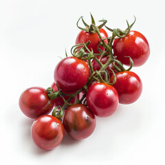 A cluster of fresh, red grape tomatoes, isolated on white background