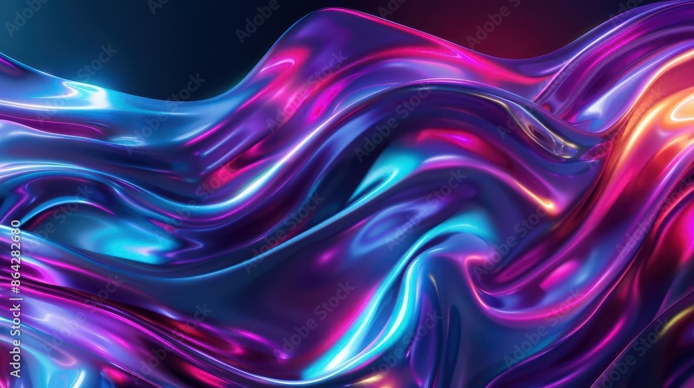Poster abstract fluid iridescent holographic neon curved wave in motion colorful gradient background design