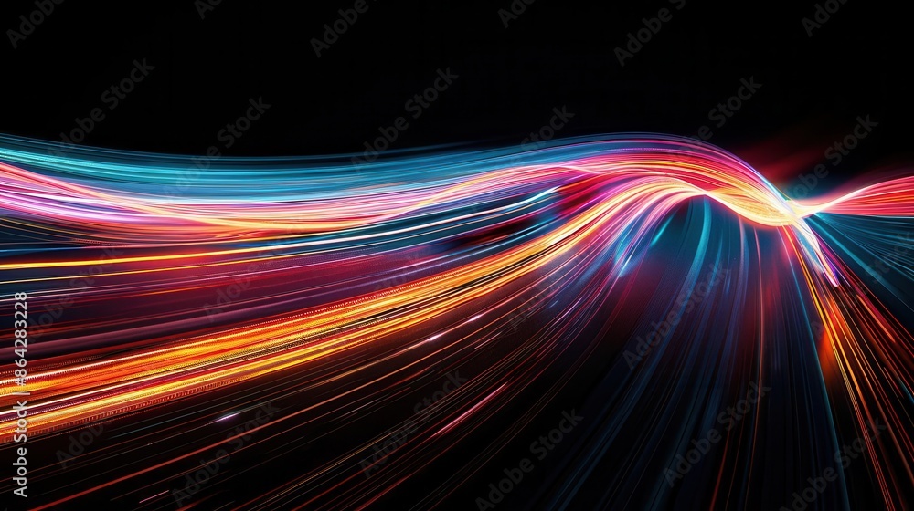 Aufkleber abstract light trails in motion colorful high speed effect on black background futuristic digital ar