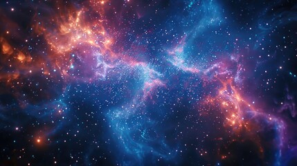 Stunning view of a vibrant galaxy's cosmic clouds with glowing stars, showcasing the beauty of the universe in vivid colors and textures.